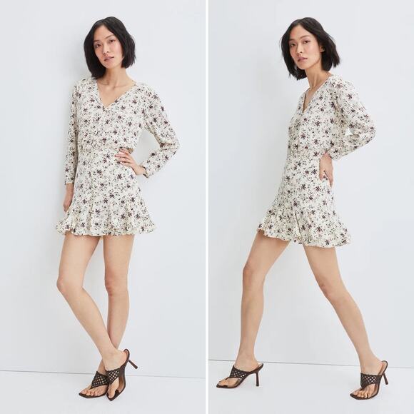 Veronica Beard Riggins Dress Whitestone Size 8 Silk Ivory Cream Floral‎ Blouson - Picture 2 of 16